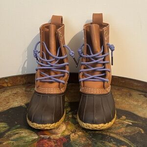 Brown and L.L.Bean Duck Boots with Purple Laces Size 6 Winter Rain Snow Boots